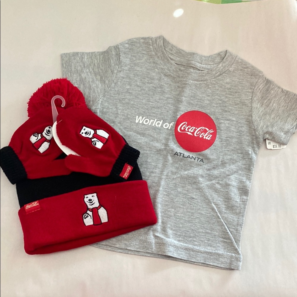 Coca Cola Kids T-Shirt, Beanie and Mittens